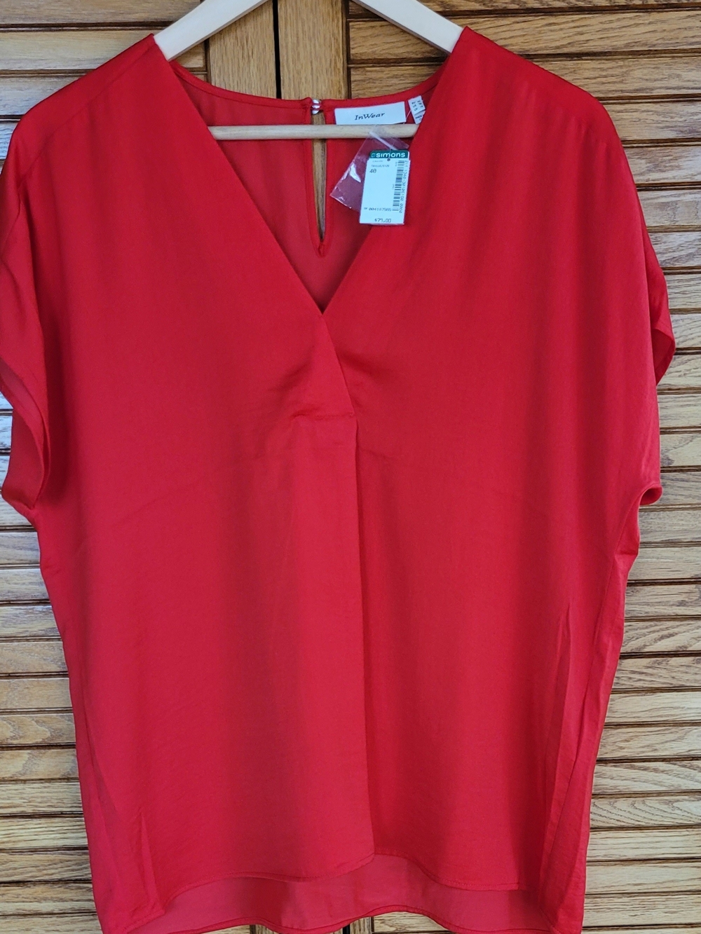 Inwear Red V-Neck Short Sleeve Blouse